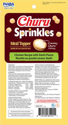 Show full view: Inaba Churu Sprinkles Chicken Recipe with Dashi Flavor Grain-Free Cat Treats, 0.35-oz tube, 18 count slide 3 of 8