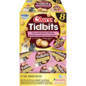 Inaba Churu Tidbits Tuna & Salmon Recipe Grain-Free Cat Treats, 0.42-oz tube, 8 count