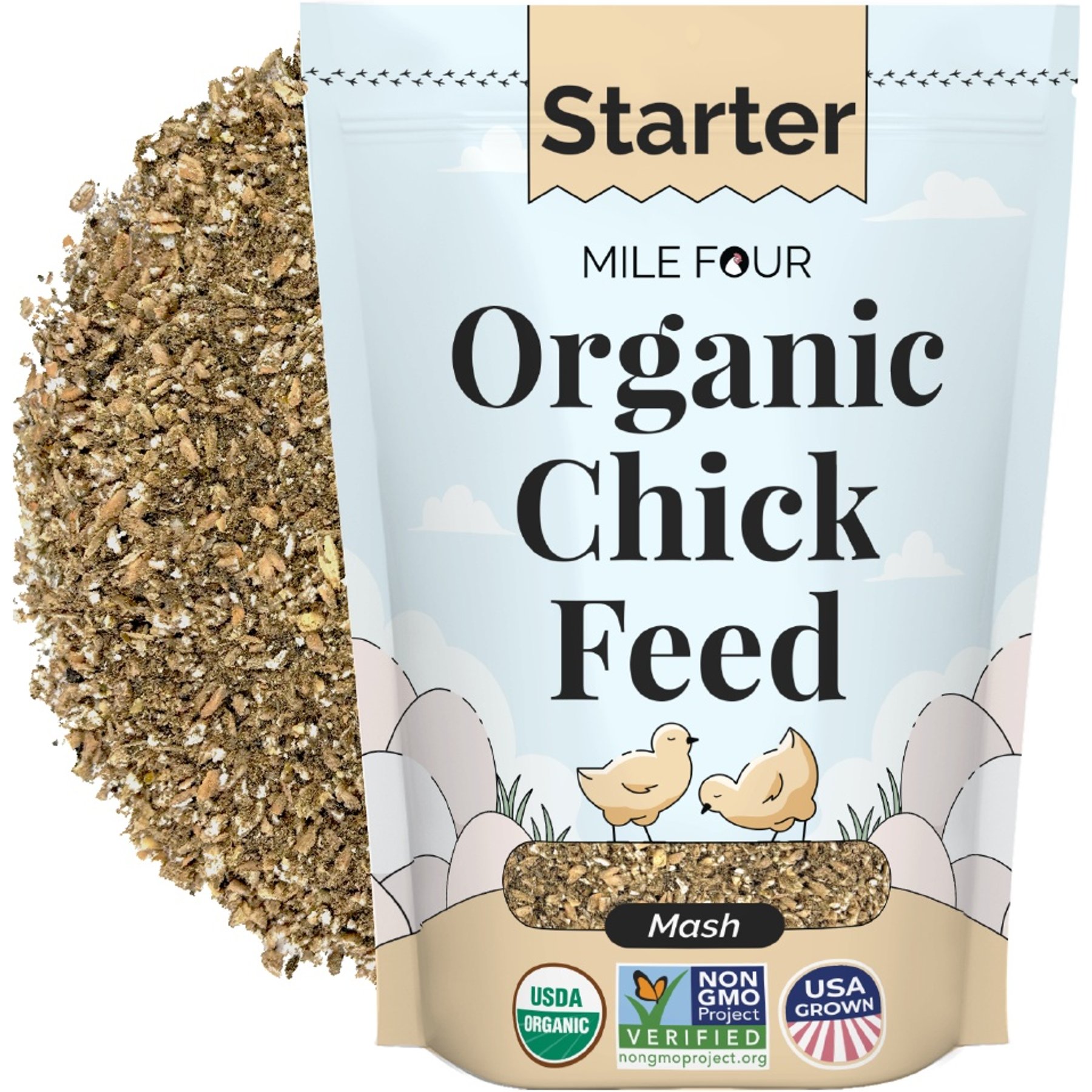 Mile Four Organic 21% Protein Mash Starter Chicken & Duck Feed, 2-lb bag