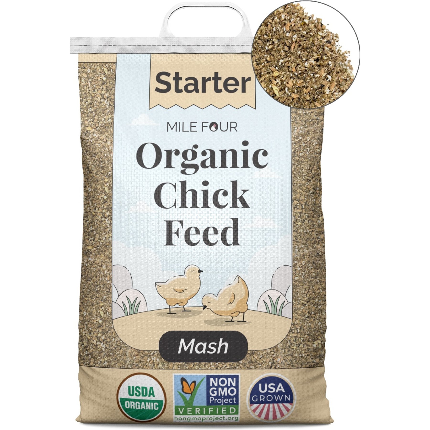 Mile Four Organic 21% Protein Mash Starter Chicken & Duck Feed, 23-lb bag