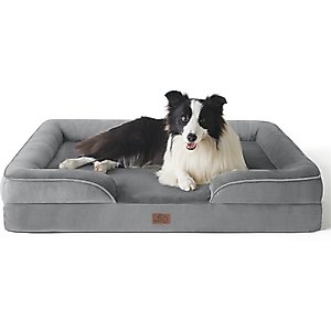 Bedsure Orthopedic Bolster Dog Sofa Bed with Removable Cover, Grey, Large