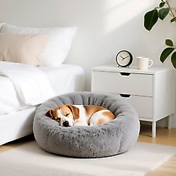 LFC PETS Calming Anti-Anxiety Donut Dog & Cat Bed, Grey, Medium