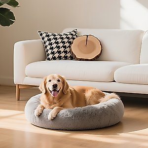 LFC PETS Calming Anti-Anxiety Donut Dog & Cat Bed, Grey, Large