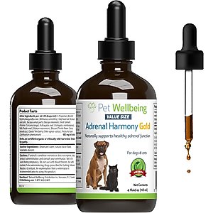 Pet Wellbeing Adrenal Harmony Gold Bacon Flavored Liquid Supplement for Dogs & Cats, 4-oz bottle