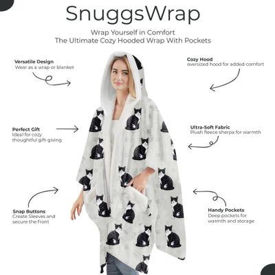 Show full view: E&S PETS Black & White Cat Snugg Wrap Blanket Hoodie slide 2 of 6
