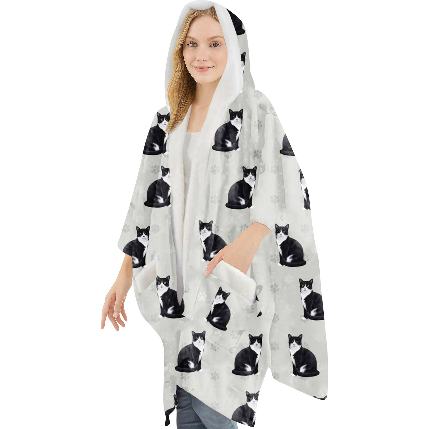 E&S PETS Black & White Cat Snugg Wrap Blanket Hoodie