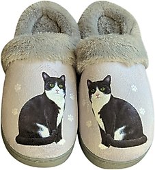 E&S PETS Black And White Cat Snugg Slippers, Small/Medium
