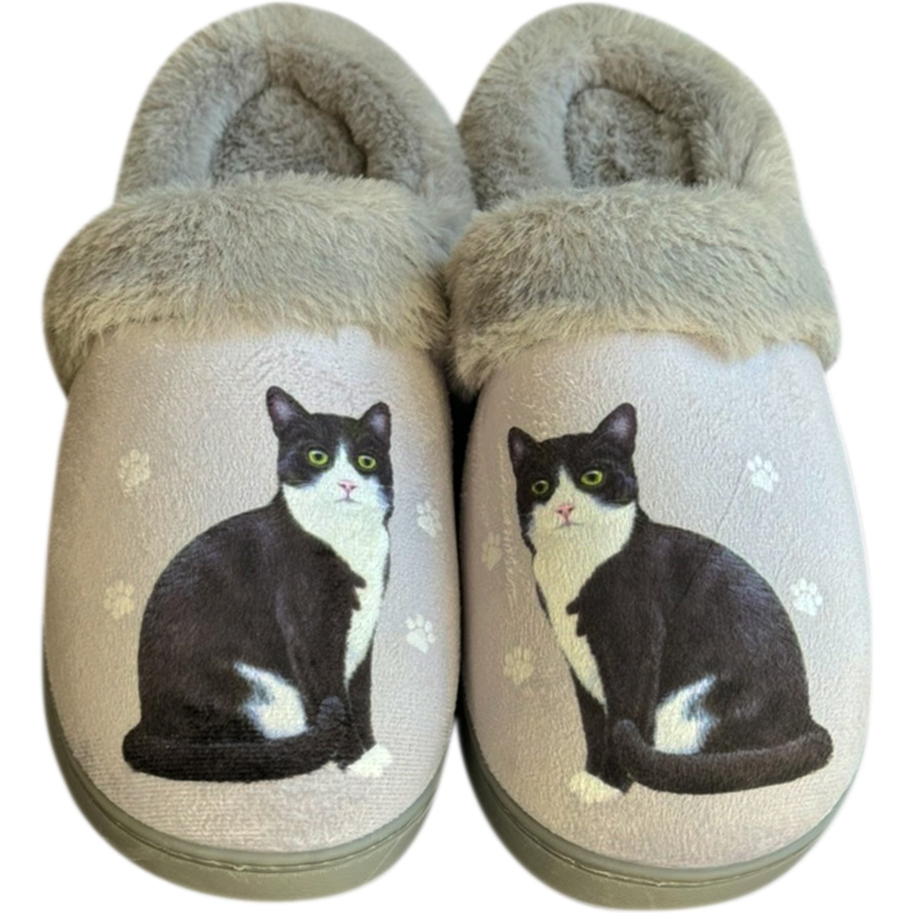 E&S PETS Black And White Cat Snugg Slippers, Small/Medium