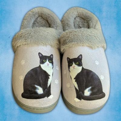 Show full view: E&S PETS Black And White Cat Snugg Slippers, Large/X-Large slide 3 of 6