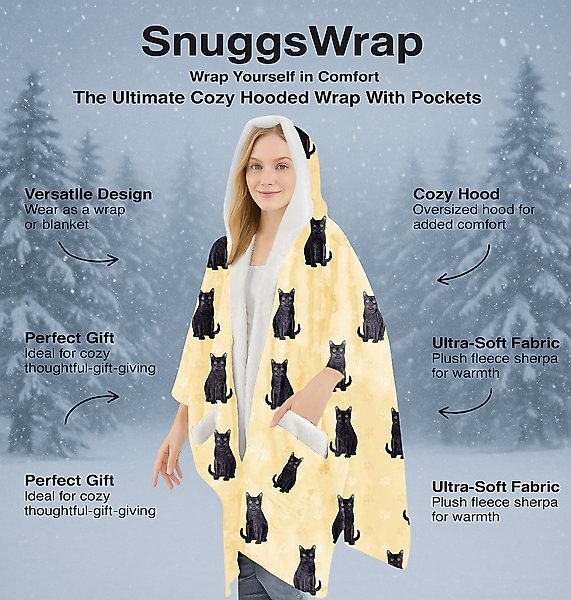 Show full view: E&S PETS Black Cat Snugg Wrap Blanket Hoodie slide 3 of 6