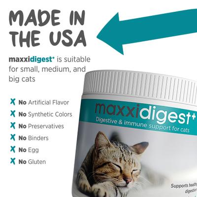 Show full view: maxxipaws maxxidigest+ Advanced Immune Support Prebiotic & Probiotic Powder Digestive Aid Supplement for Cats, 3.2-oz jar slide 8 of 10