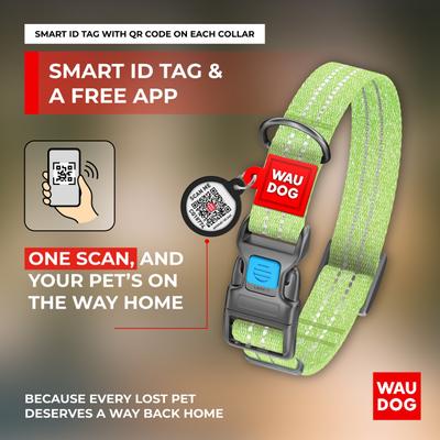 Show full view: WAUDOG QR Passport Cotton Dog Collar, Lime Green, Medium slide 5 of 6