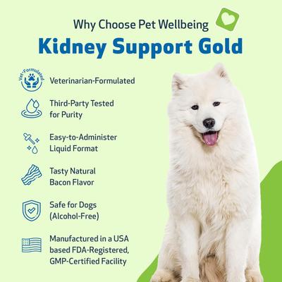 Show full view: Pet Wellbeing Kidney Support GOLD Bacon Flavored Liquid Kidney Supplement for Dogs, 2-oz bottle slide 4 of 11