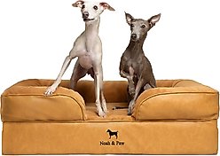 Noah & Paw Vegan Leather Orthopedic Dog Bed, Camel, 35 x 25 x 11-in