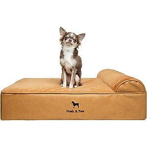 Noah & Paw Vegan Leather Orthopedic Dog Bed, Camel, 28 x 23 x 7.5-in
