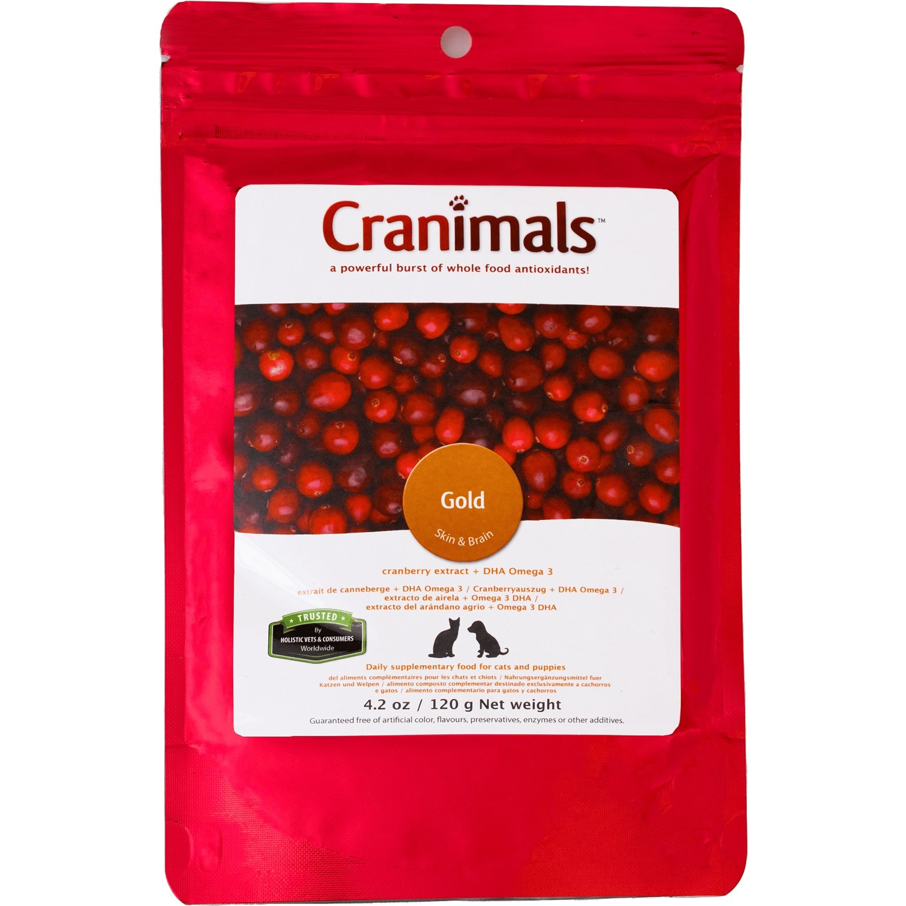 Cranimals Gold Skin & Brain Powder Supplement for Puppies & Cats, 4.2-oz bag