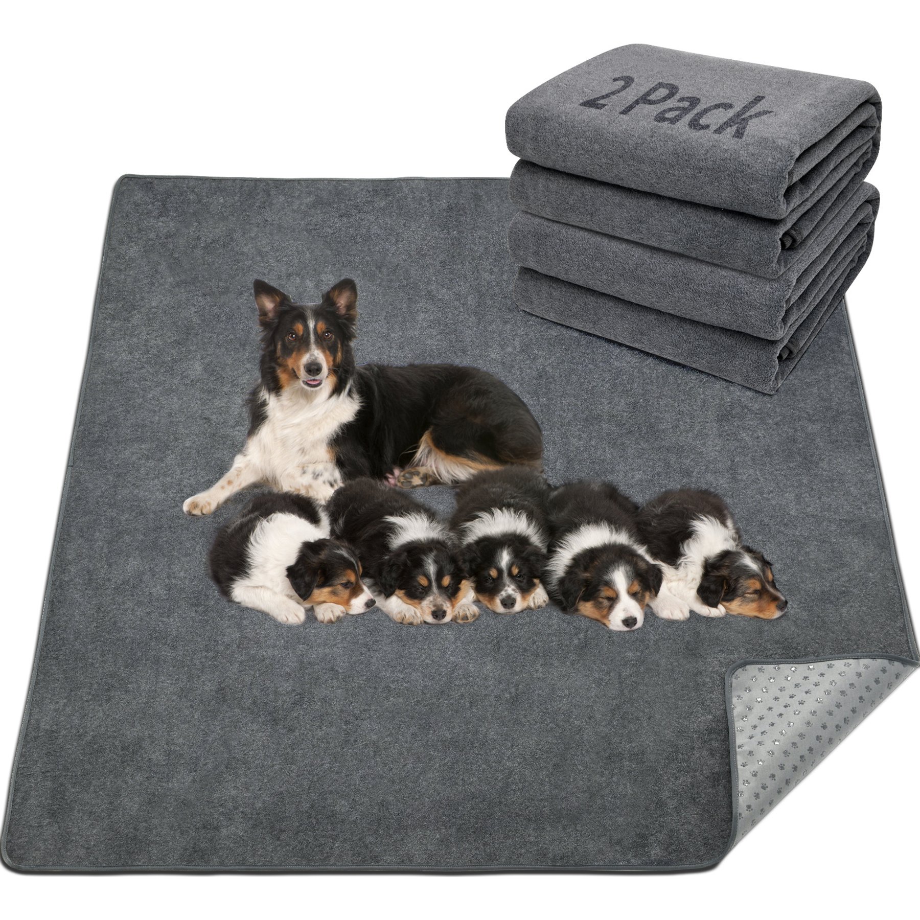 LOOBANI Reusable Non-Slip Washable Puppy & Dog Pee Pads, Grey, 2 count, 31 x 36-in