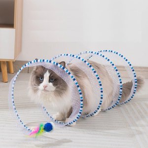 Purr Harbor Foldable Spiral Mesh Cat Tunnel Toy, Blue