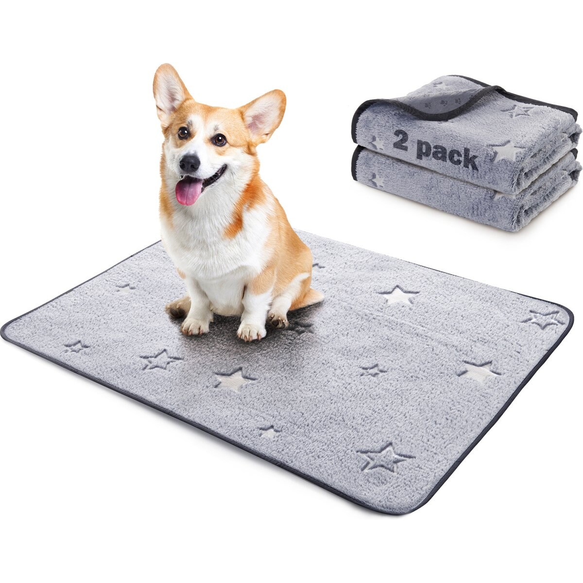 LOOBANI Star Pattern Washable Puppy & Dog Training Pee Pads, Grey, 2 count, 18 x 24-in