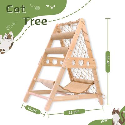 Show full view: NonoPets Indoor Cat Climbing Frame with Hammock Straching Post Climbing Web & Danging Sisal Ball, Beige, 25.59 x 15.75 x 33.46-in slide 2 of 6