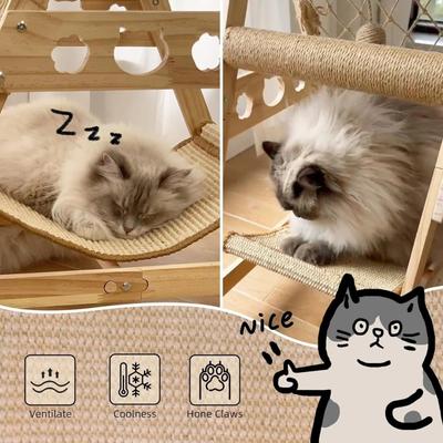Show full view: NonoPets Indoor Cat Climbing Frame with Hammock Straching Post Climbing Web & Danging Sisal Ball, Beige, 25.59 x 15.75 x 33.46-in slide 5 of 6