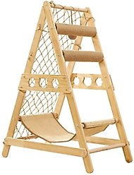 NonoPets Indoor Cat Climbing Frame with Hammock Straching Post Climbing Web & Danging Sisal Ball, Beige, 25.59 x 15.75 x 33.46-in