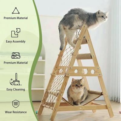 Show full view: NonoPets Indoor Cat Climbing Frame with Hammock Straching Post Climbing Web & Danging Sisal Ball, Beige, 25.59 x 15.75 x 33.46-in slide 4 of 6