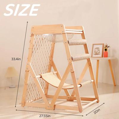 Show full view: NonoPets Indoor Cat Climbing Frame with Hammock Straching Post Climbing Web & Danging Sisal Ball, Beige, 27.56 x 20.28 x33.46-in slide 2 of 6