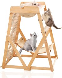 NonoPets Indoor Cat Climbing Frame with Hammock Straching Post Climbing Web & Danging Sisal Ball, Beige, 27.56 x 20.28 x33.46-in