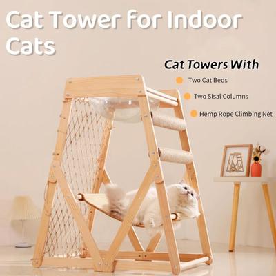 Show full view: NonoPets Indoor Cat Climbing Frame with Hammock Straching Post Climbing Web & Danging Sisal Ball, Beige, 27.56 x 20.28 x33.46-in slide 3 of 6
