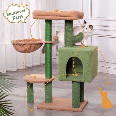 Show full view: NonoPets Multifunctional Cactus with Padded Top Perch Cat Tree, Green, 34.6-in slide 4 of 7