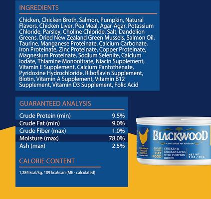 Show full view: Blackwood Chicken & Chicken Liver with Pumpkin Recipe Grain-Free Wet Cat Food, 3-oz can, case of 12 slide 6 of 6