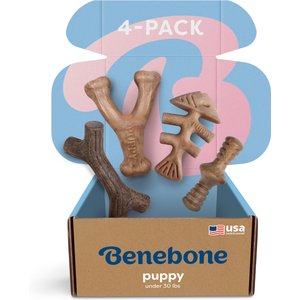Benebone Multipack Puppy Bacon Flavor Dog Chew Toy, Brown, Small, 4 count