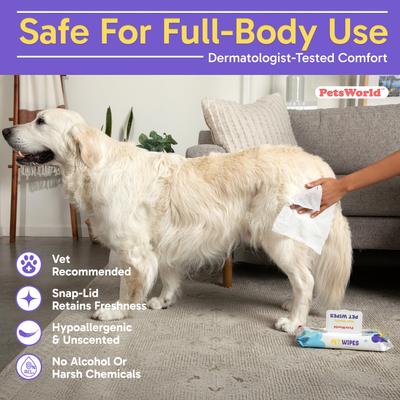 Show full view: PetsWorld Thick Hypoallergenic Dog Wipes, Unscented, 50 count slide 6 of 9