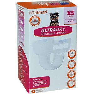 WizSmart Ultra Dry Disposable Leak-Proof Female Dog Diapers, 12 count, X-Small