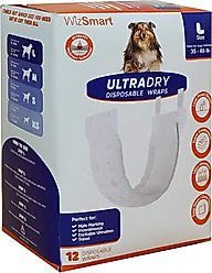 WizSmart UltraDry Male Dog Wraps, 12 count, Large