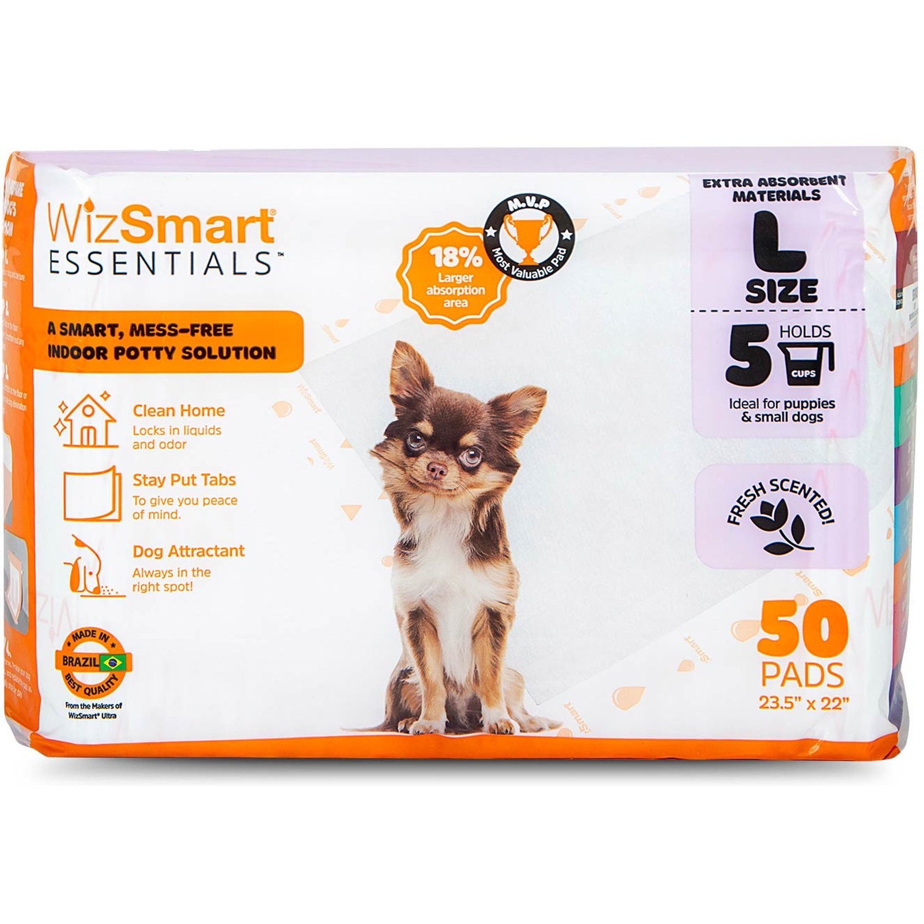 WizSmart Essentials Dog & Puppy Training Pads, Large: 23.5 x 22-in, 50 count, Fresh Scented