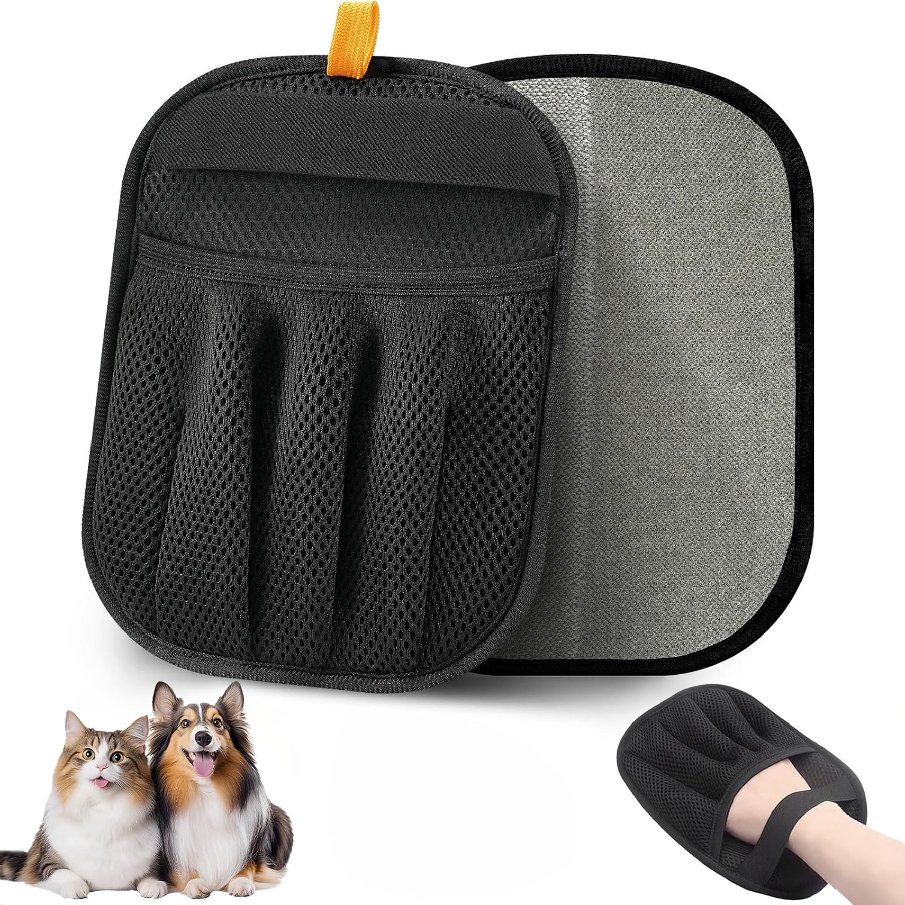 Uno Purr Reusable Five-Finger Dog & Cat Hair Grooming Glove, Black