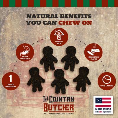 Show full view: The Country Butcher Gingerbread Man Fun Shapes Beef Patty Dog Natural Chew Treat with Large Holiday Header, 1.15-oz bag, 5 count slide 4 of 8