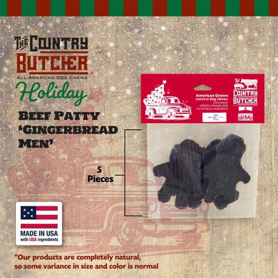 Show full view: The Country Butcher Gingerbread Man Fun Shapes Beef Patty Dog Natural Chew Treat with Large Holiday Header, 1.15-oz bag, 5 count slide 3 of 8