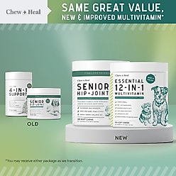 Chew + Heal Essential 12-in-1 Multifunctional Support Chews Dog Supplement & Chew + Heal Senior Hip + Joint Chews Dog Supplement, 240 count slide 2 of 9
