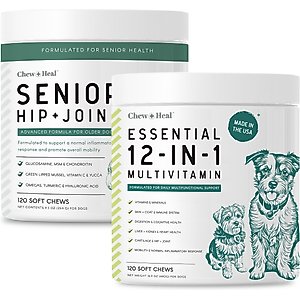 Chew + Heal Essential 12-in-1 Multifunctional Support Chews Dog Supplement & Chew + Heal Senior Hip + Joint Chews Dog Supplement, 240 count