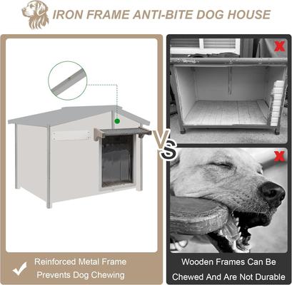 Show full view: Petscosset Wooden Dog House with Raised Feet, Grey, 40.2 x 26.4 x 33.5-in slide 4 of 10