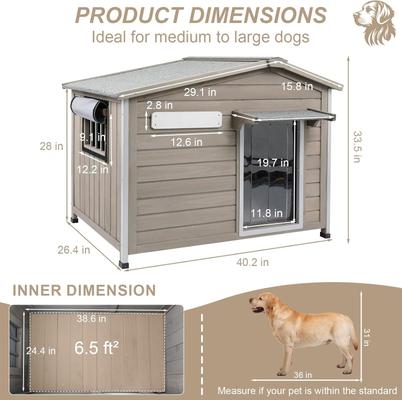 Show full view: Petscosset Wooden Dog House with Raised Feet, Grey, 40.2 x 26.4 x 33.5-in slide 3 of 10