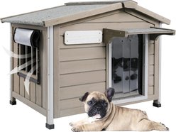 Petscosset Wooden Dog House with Raised Feet, Grey, 30.1 x 20.9 x 24-in