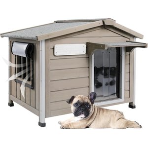Petscosset Wooden Dog House with Raised Feet, Grey, 30.1 x 20.9 x 24-in