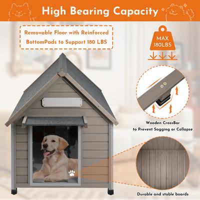 Show full view: Petscosset Wooden Indoor & Outdoor Dog House with Window, Grey, 30.5 x 37.4 x 39.3-in slide 6 of 11