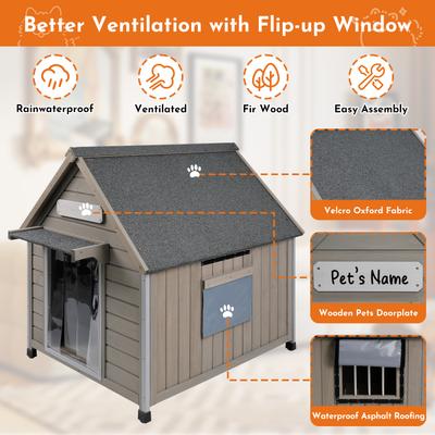 Show full view: Petscosset Wooden Indoor & Outdoor Dog House with Window, Grey, 30.5 x 37.4 x 39.3-in slide 5 of 11