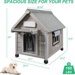 Petscosset Wooden Indoor & Outdoor Dog House with Window, Grey, 18.1 x 25.2 x 24-in slide 2 of 7