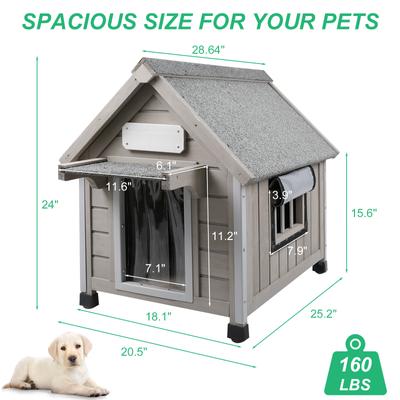 Show full view: Petscosset Wooden Indoor & Outdoor Dog House with Window, Grey, 18.1 x 25.2 x 24-in slide 2 of 8